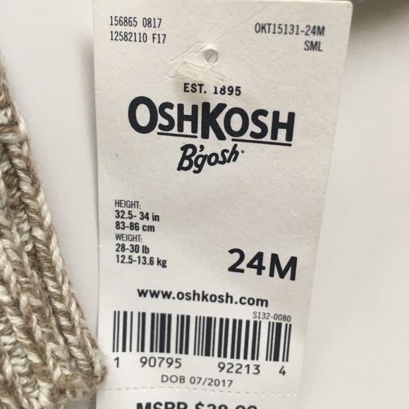 NWT Osh Kosh boys, oatmeal coloured sweater, size 24 months - Picture 4 of 4